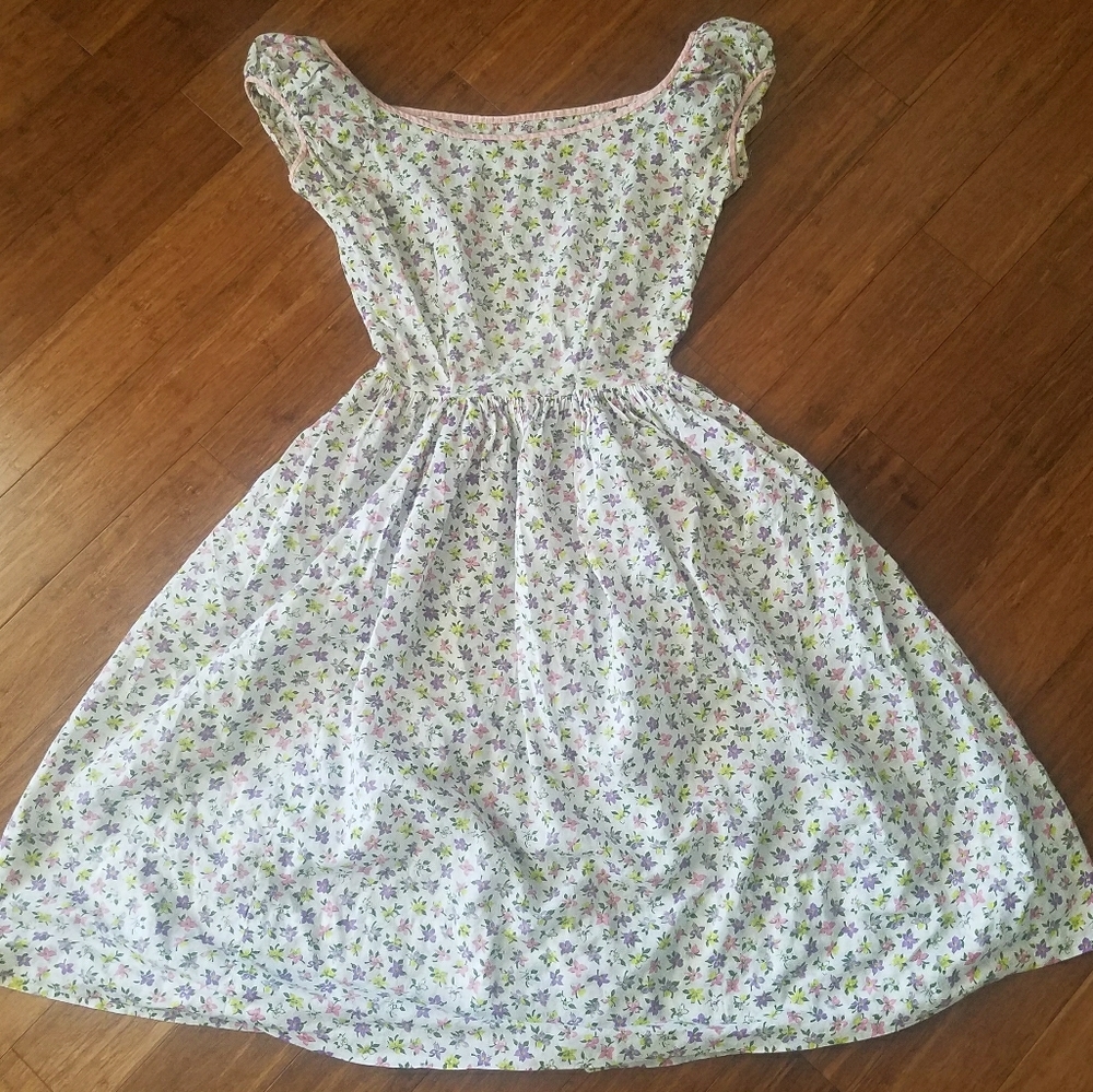 VTG Handmade Floral Poof Sleeve Dress XS S 4 - Picture 5 of 11